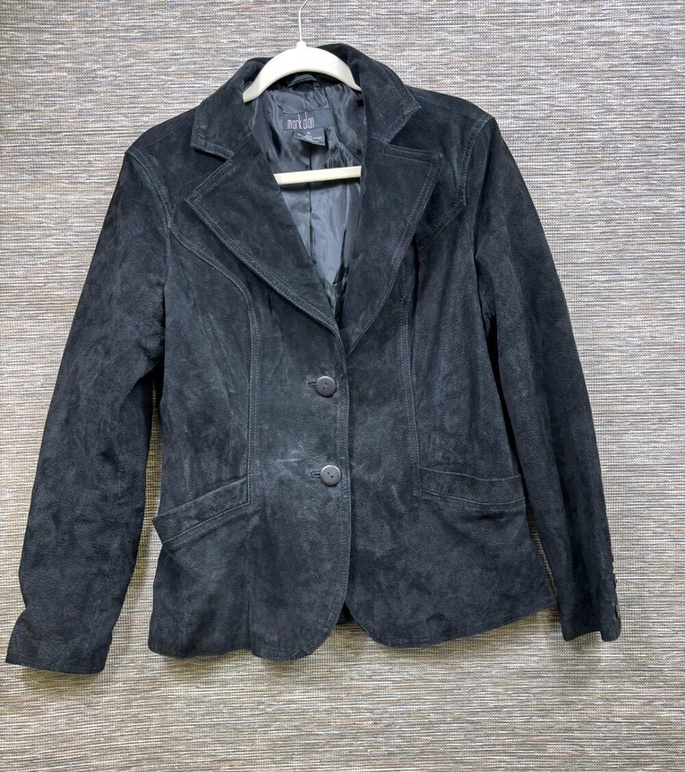 Mark Alan Genuine Leather Blazer Jacket Womens Size XL Black Two Buttons Casual